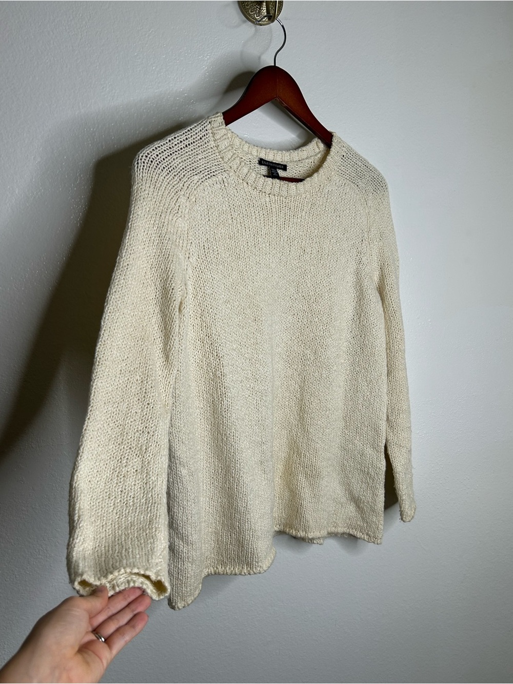 Eileen Fisher 100% Organic Cotton Cream Chunky Knit Oversized Sweater